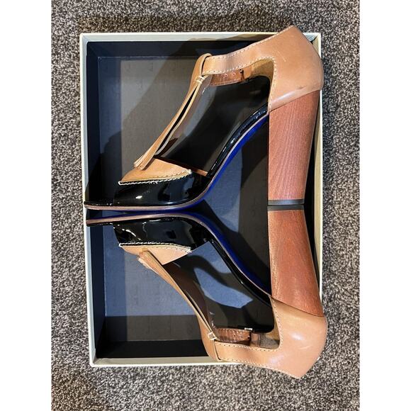 PAUL SMITH Womens Shoes Leather Tan & Black Patent Kilte Flap us 39.5 Heels 8.5 - Picture 14 of 14
